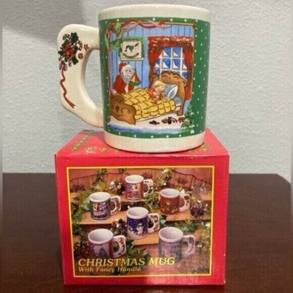 Vintage Christmas Kitschy Coffee Mug Santa On Christmas Eve Gift Holiday In Box - Picture 1 of 8